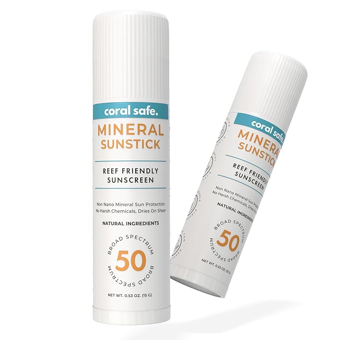 Reef Safe Sunscreen SPF 50 Mineral Face Stick 2 Pack, Hawaii & Mexico Approved, Biodegradable, Zinc, Vitamin E, Oxybenzone & Octinoxate Free, Water Resistant, Made in USA by Coral Safe