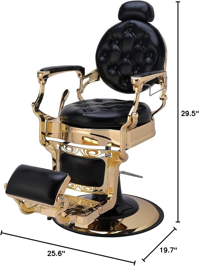 OmySalon Vintage Barber Chair All Purpose Heavy Duty, Hydraulic Recline Salon Beauty Styling Chair Retro, 360 Degree Swivel for Hair Stylist Tattoo, Round Base, Tufted Button