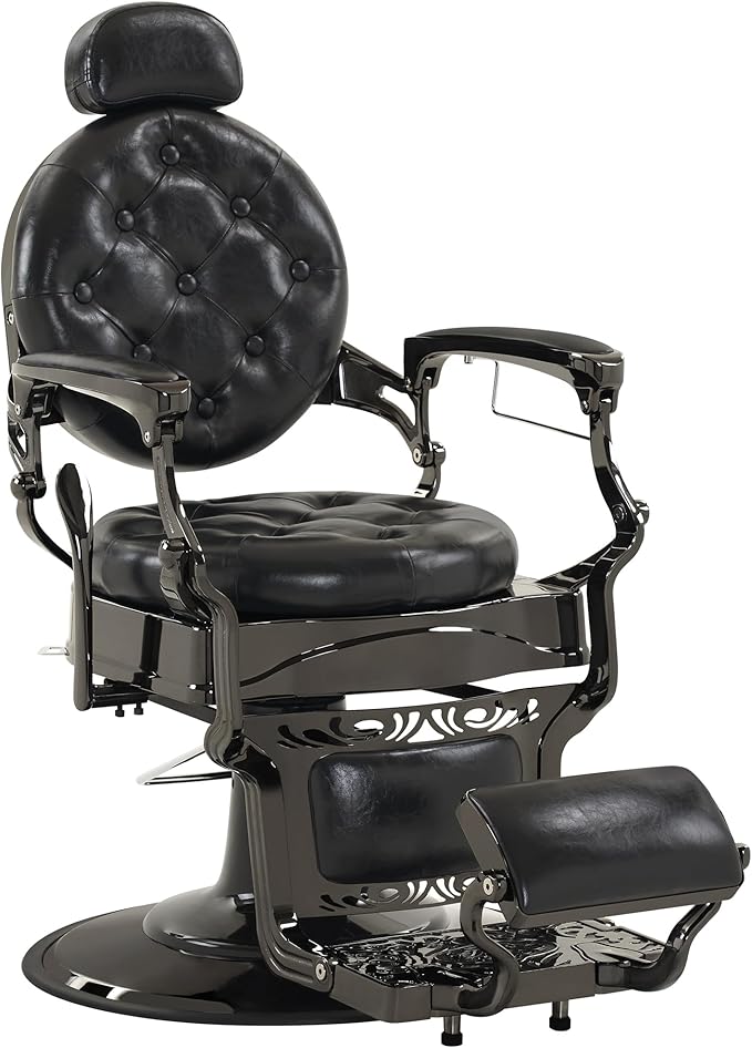 BarberPub Heavy Duty Metal Vintage Barber Chair All Purpose Hydraulic Recline Salon Beauty Spa Chair Styling Equipment 8914 (Black with Black Frame)