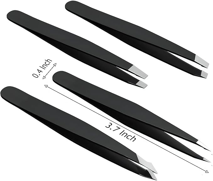 Tweezers Set - Professional Stainless Steel Tweezers for Eyebrows - Great Precision for Facial Hair, Splinter & Ingrown Hair Removal - Tweezers for Women & Men with Travel Case