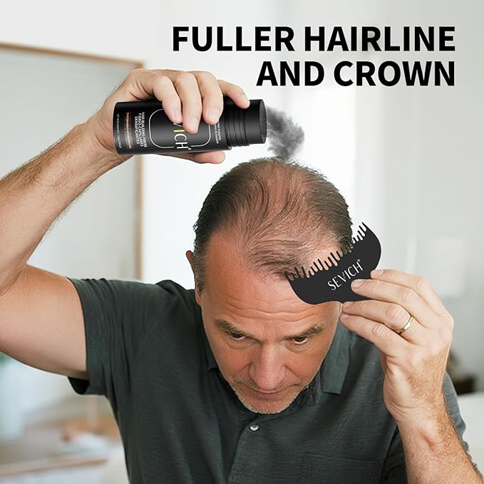 SEVICH Hair Fibers with Spray Applicator - Natural-Looking Hair Thickening Fibers for Men & Women, Instant Fullness, Wind & Water Resistant, Easy Wash Out, 25g (Dark Brown)