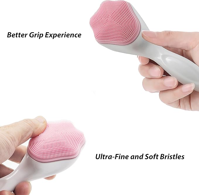 2 PC Silicone Facial Cleansing Brush Silicone Facial Scrubber Manual Exfoliating Facial Brush Face Cleanser Face Exfoliator Fine Bristles for Sensitive Skin Easy to Clean Lather Well (Pink&Blue)