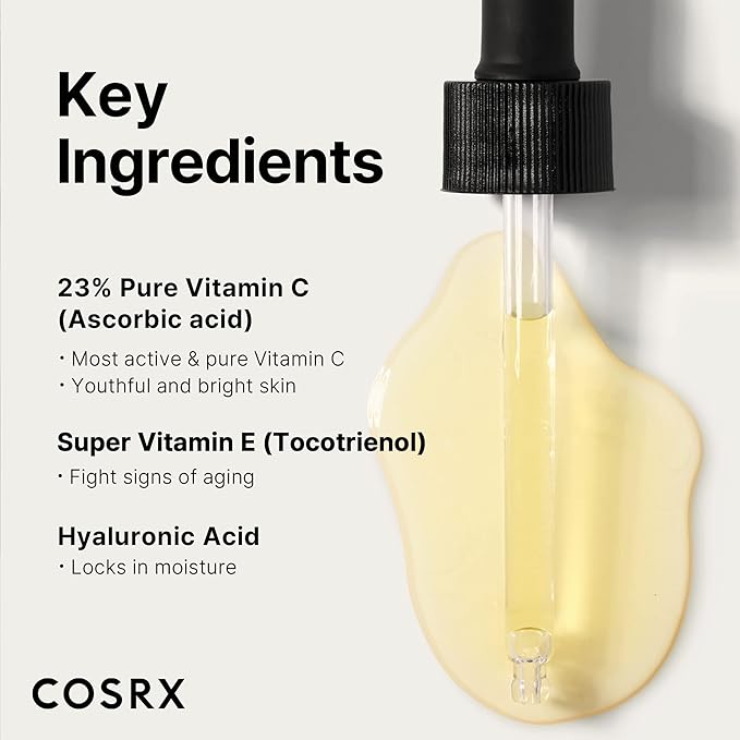 COSRX Pure Vitamin C 23% Serum with Vitamin E & Hyaluronic Acid, Hydrating Facial Serum for Fine Lines, Uneven Skin Tone & Dull Skin, 0.7oz/20g, Korean Skin Care, Stocking stuffers for women