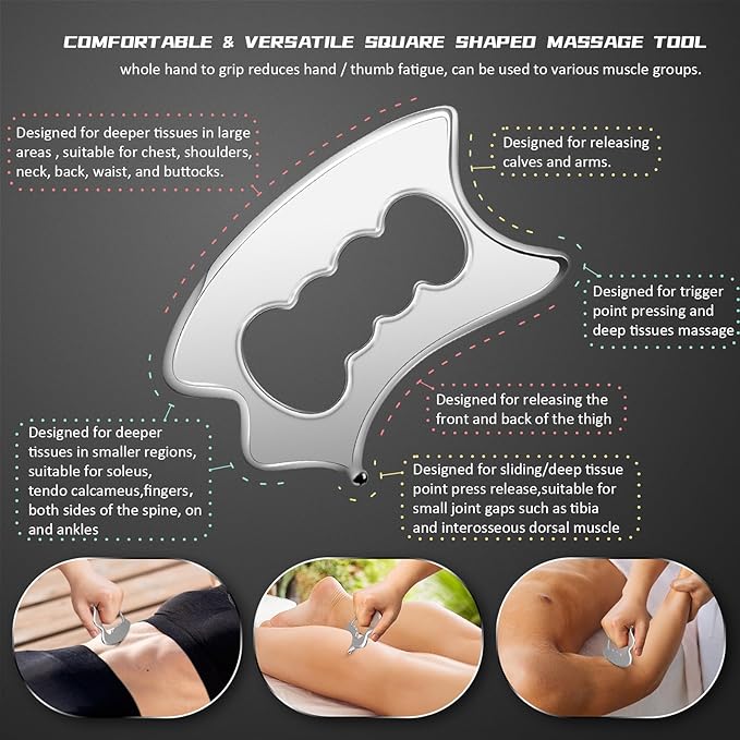 Stainless Steel Gua Sha Tools, 3 in 1 Muscle Scraper Tool, Metal Gua Sha Physical Therapy Equipment, Body Guasha, Myofascial Release,Scraping Tool Physical Therapy, Deep Tissue Massager for Knots
