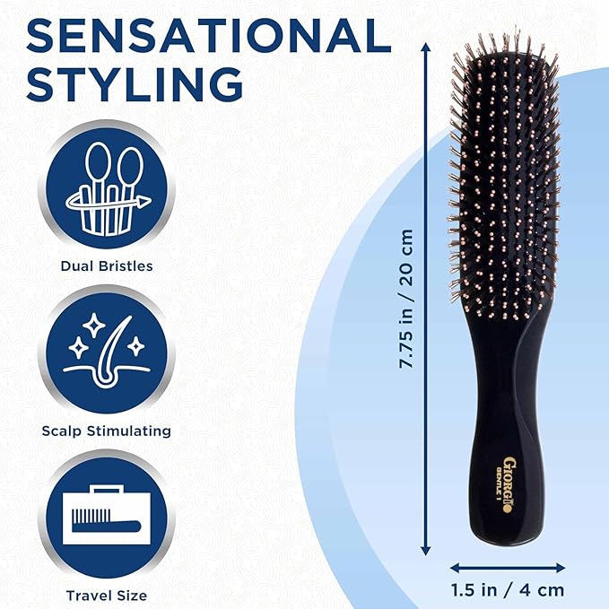 Giorgio GIO1IVY Black Gentle Touch Detangler Hair Brush for Men Women and Kids. Soft Bristles for Sensitive Scalp. Wet and Dry for all Hair Types. Scalp Massager Brush Stimulate Hair Growth