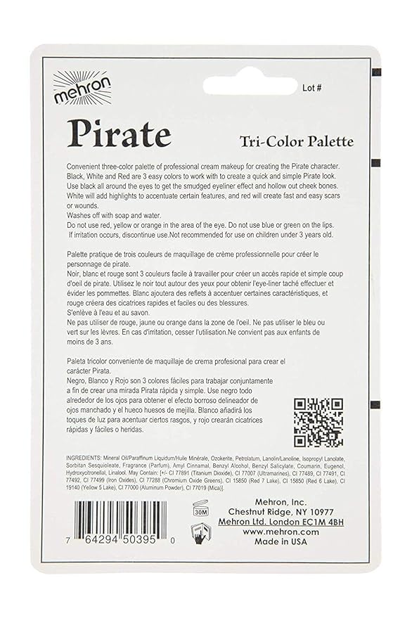 Mehron Makeup Tri-Color Character Makeup Palette | Halloween, Special Effects and Theater Cream Makeup FX Palette | Face Paint Makeup .7 oz (20 g) (Pirate)