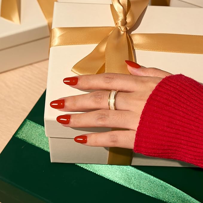 BTArtbox Press On Nails Short - Red Press on Nails, Short Oval Fake Nails with Nail Glue, Natural Reusable Glue On Nails in 16 Sizes Soft Gel Nail Kit, Mulled Wine