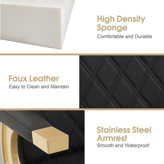 BarberPub Heavy Duty Metal Vintage Barber Chair All Purpose Hydraulic Recline Salon Beauty Spa Shampoo Equipment 3825 (Black with Gold Frame)