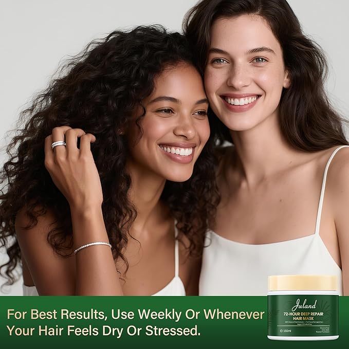 Juland Hair Mask, Collagen Hair Mask with Natural Amla Oil for Moisturization & Damage Repair, Hydroplex Technology for Stronger, Shinier Hair, 11 oz Revitalizing Treatment for Dry