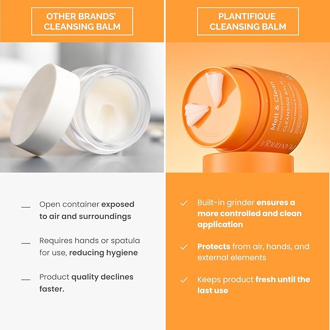 PLANTIFIQUE Korean Cleansing Balm Makeup Remover with Mango & Papaya Extracts, Hyaluronic Acid and Ceramide - Nourishing Melting Cleanser for All Skin Types 1.41 oz / 40 g (Unscented 40)