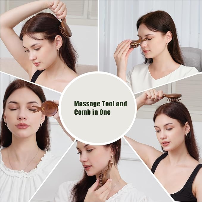 Scalp Massager Brush & Gua Sha Tool Set - Wooden Comb for Scalp Stimulation, Facial Massage & Relaxation, Handcrafted Natural Self-Care Gift Set with Storage Bag, King Wood