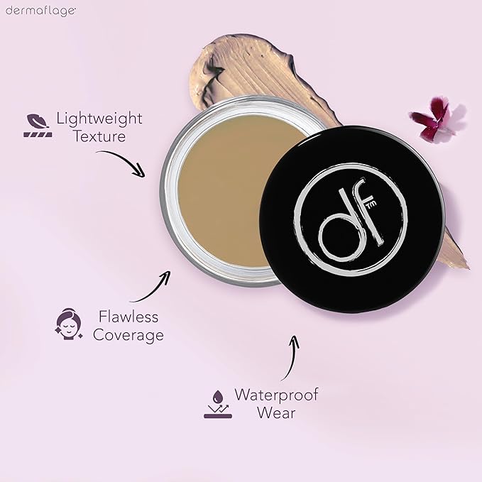 Dermaflage Full Coverage Concealer Cream, Tan, 11 Versatile Shades, Waterproof, Non-Greasy, Matte Finish, Conceals Acne, Dark Circles, Blemish Spots, Tattoos, Bruises, Scars