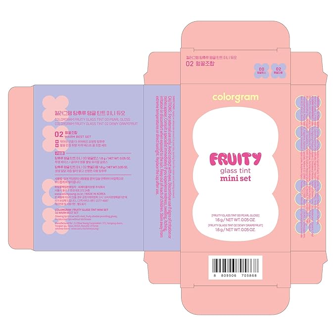 COLORGRAM FRUITY GLASS TINT MINI SET 02 WARM BEST SET | Radiant Lip Tint Duo for Glossy Shine & Vivid Color | Long-Lasting, Moisturizing Natural Pink & Grapefruit Tones | Portable & Cute Mini Size