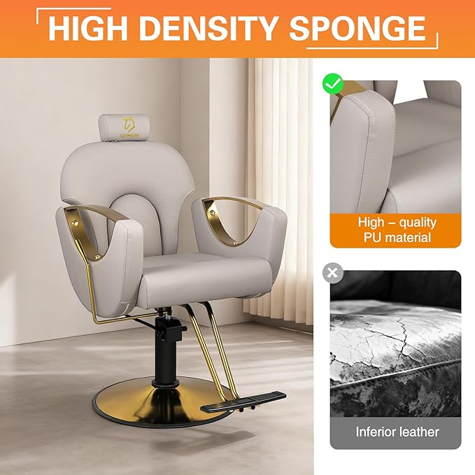 Barber Chair Salon Chair Hydraulic Reclining Barber Chairs 360 Degrees Rolling Swivel Hair Styling Chair Cutting Chairs Salon Shampoo Equipmen - Grey