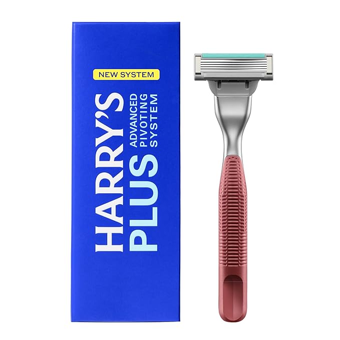 Harry's-PLUS: Razor for Men - Premium Handle, Razor Blade Cartridge, and Travel Blade Cover - Advanced Pivoting System - Shaving Kit for Men - Clay