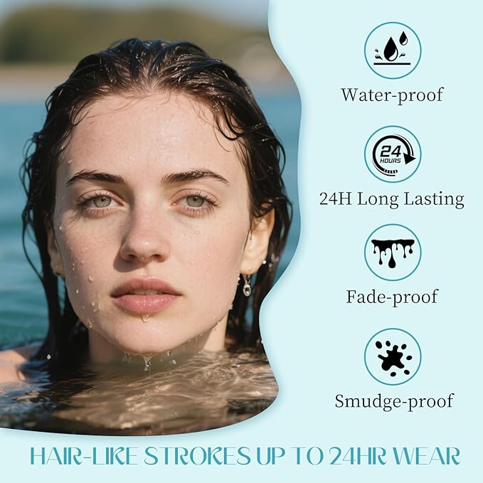 Microblading Eyebrow Pencil, Eyebrow Pen for Women, Faux Brow Pen Filling with 4-Fork-Tip Create Natural Hair-Like Brows Pencil Last All Day Waterproof (black)