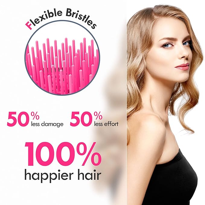 4 Pack Vented Detangling Hair Brush - Detangler Hairbrush with Soft Bristles for Effortless Tangle Free - Ideal for Wet Dry or Curly Damaged Hair for Women Men Kids