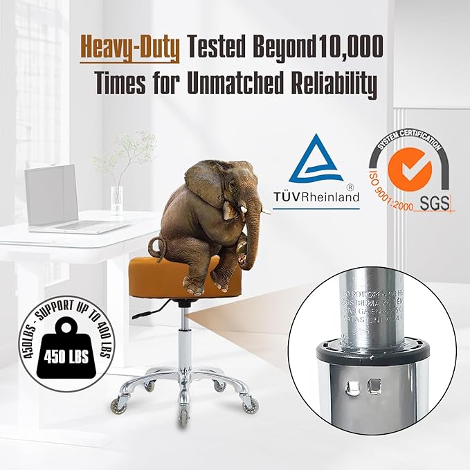 Rolling Stool with Wheels Adjustable Height, Roller Stool for Massage Medical Tattoo Spa Heavy Duty Swivel Desk (Super Thick Cushion, Camel)
