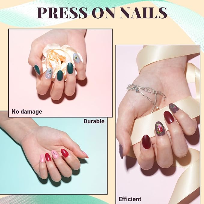 24 Colors Press On Nails, TsMADDTs 720PCS Short Oval Press On Nails with Glue, File, Tabs, Stickers and Tweezer for Home Manicure or Salon