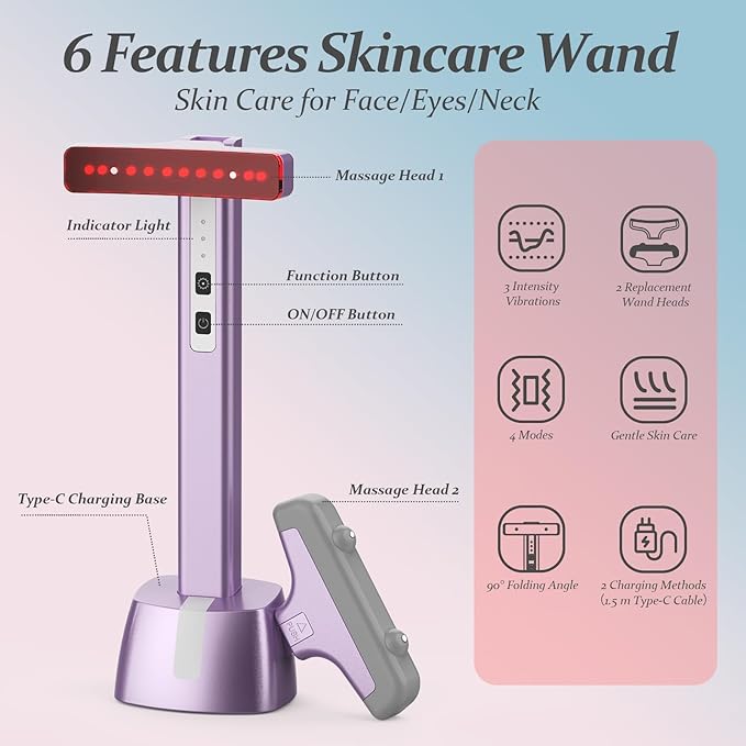Red Light Therapy for Face, Eyes and Neck, Red Light Therapy Wand, 7 Color Led Light Therapy for Face, Red Light Therapy at Home for Face Lift, Firm, Smooth, Skin Care Massage Tools