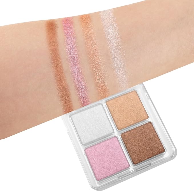 Boobeen Blush and Highlighter Palette- 4-color Metallic Shimmer Shadow Powder, Illuminator Makeup Set for Shading, Highlighting & Defining the Face