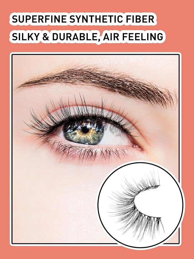 Wispy Cat Eye Lashes False Eyelashes Natural 15MM Strip Eyelashes Thin Band False Lashes 3D Volume Fake Lashes 7 Pair Soft Lash Pack Siligli