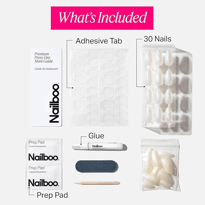 Nailboo Press On Nails, Salon-Quality Reusable Fake Nails for Fast DIY Manicure with Strong Hold Nail Glue for Press Ons, Nail File, & Alcohol Prep Pads, Sugar Mama