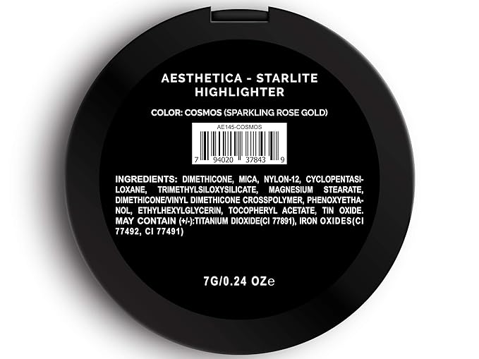Aesthetica Starlite Highlighter - Metallic Shimmer Highlighting Makeup Powder - Cosmos (Sparkling Rose Gold)