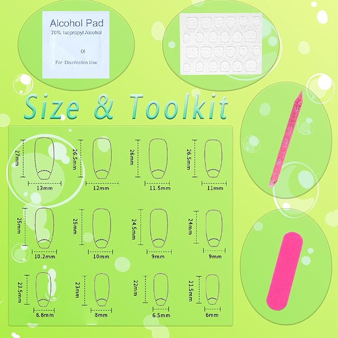 Coffin Press on Nails Medium Green French Tip False Nails with White Flower Design Coffin Nails Press ons Light Pink Full Cover Glue on Nails Glossy Fake Nails Cute Stick on Nails for Women 24Pcs