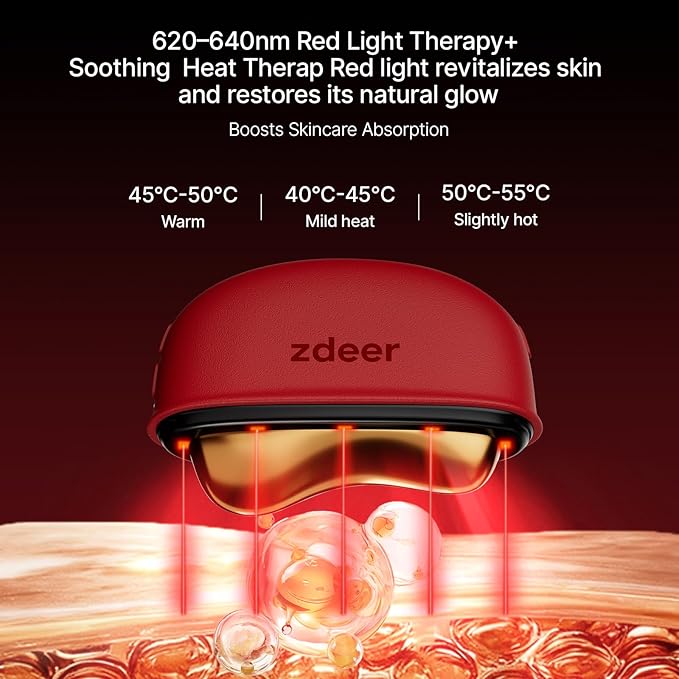 Electric Gua Sha Facial Tool, Heated Brass Face & Neck Massager with LED Red Light Therapy & Soothing Vibration, Smart Dual-Mode Design Beauty Skincare Device for Sculpting, Lifting & Relaxation