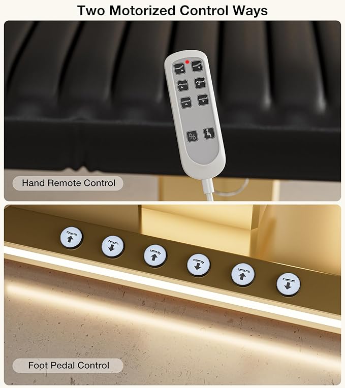 Paddie Professional Fully Electric Spa Chair, 3 Motor Esthetician Spa Bed with LED Light, Motorized Height & Angle Adjustable for Facial & Medical, 550lbs Capacity, Black