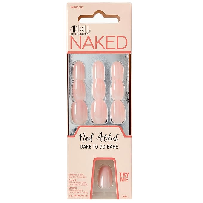 Ardell Nail Addict Naked Innocent, Press On Nails, Short Round Shape, Nail Kit, 1-Pack