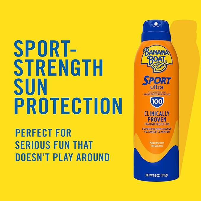 Banana Boat Sport Ultra SPF 100 Sunscreen Spray, 6oz | Sport Sunscreen Spray SPF 100, Banana Boat Sunscreen SPF 100 Spray, High SPF Sunscreen, Water Resistant Sunscreen, 6oz (Pack of 2)