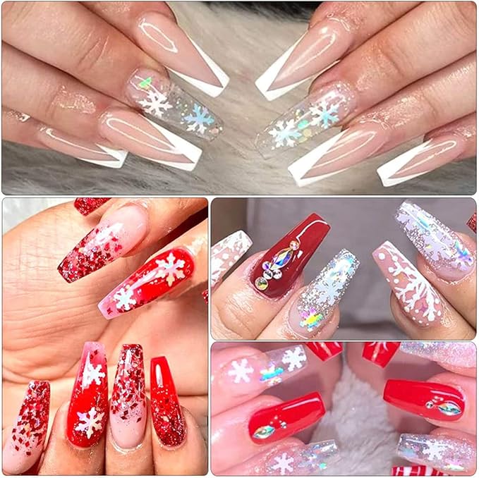 12 Grids 3D Snowflake Nail Glitter Sequins Snowflake Nail Art Stickers Decals Holographic Laser Christmas Nail Glitter Flakes Xmas Winter Snowflake Glitter for Nails Accessories Snow Nail Art Glitters
