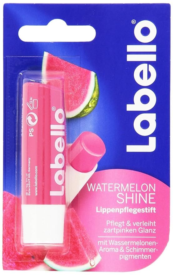 Labello Pearly Shine, Labello Watermelon Shine, Labelle Blackberry Shine Lip Balm Bundle