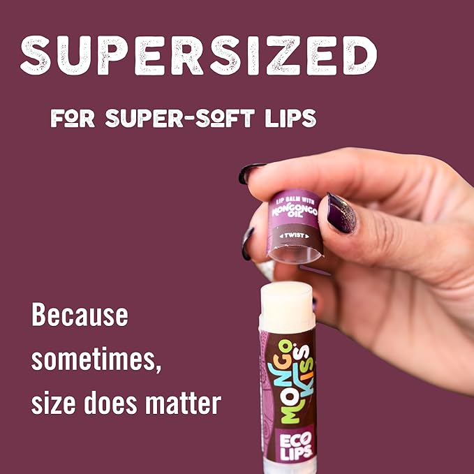 Eco Lips Mongo Kiss Organic Lip Balm 4 Pack Peppermint, Pomegranate, Vanilla Honey, Black Cherry - 100 Percent USDA Organic - Soothe, Moisturize Dry, Cracked and Chapped Lips - Made in USA