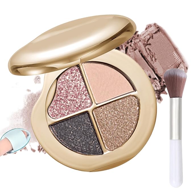 Glow Gallery Highlighting Eye & Cheek Palette, 4-Color Metallic Shimmer Eye & Cheek Palette, Blush and Highlighter Palette, Makeup Set for Shading, Highlighting & Defining the Face (#04)