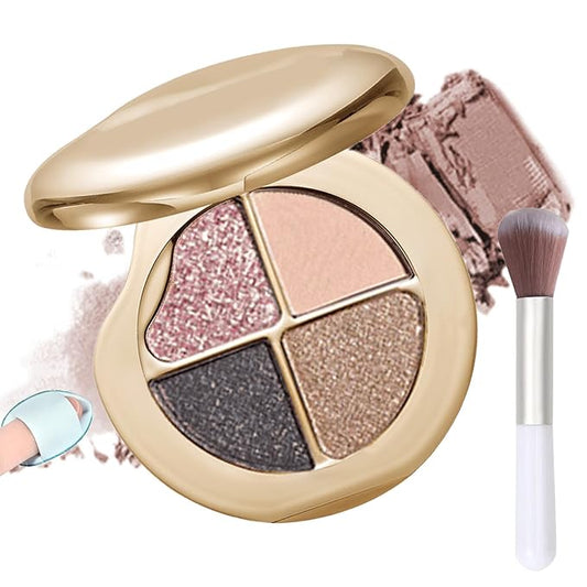 Glow Gallery Highlighting Eye & Cheek Palette, 4-Color Metallic Shimmer Eye & Cheek Palette, Blush and Highlighter Palette, Makeup Set for Shading, Highlighting & Defining the Face (#04)
