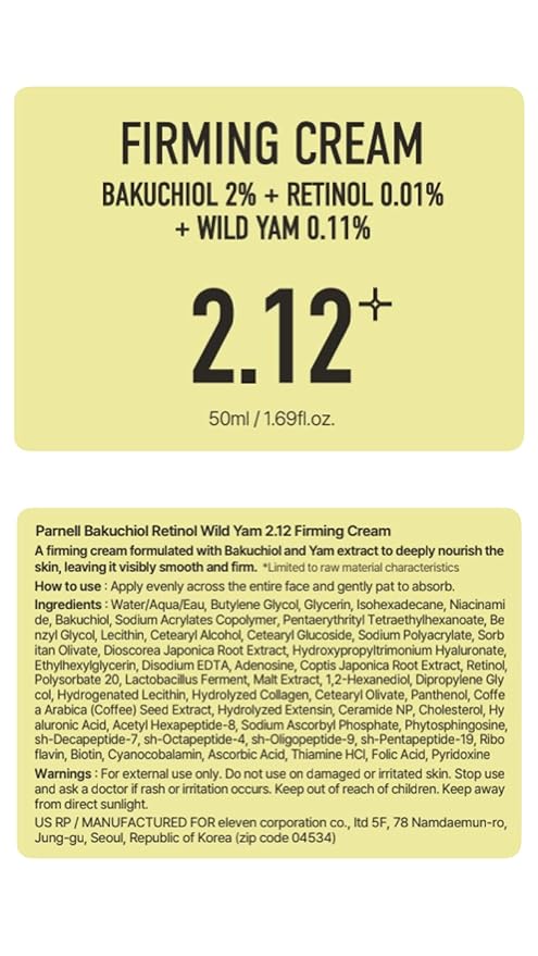Parnell Bakuchiol Retinol Wild Yam Cream | Pore Care Moisturizer for Elasticity Support & Youthful Look | Dual Retinol K-Beauty (1.69 fl oz)