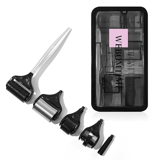 Derma Roller 5 in 1 Titanium Microneedle Steel Handle Face Ice Roller for Face Neck Scalp and Hair Growth – Micro Needling for Eye for Puffy Eyes and Serum Absorption