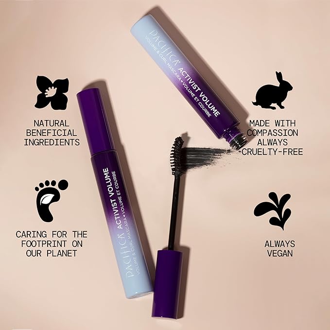 Pacifica Beauty | Activist Curling Mascara | Black | Volume and Length | Vegan Brush | Glass Tube | Clean Eye Makeup | Plant-Fibers | Microplastic + Nylon 6 Free | Vegan, Talc-Free, Cruelty-Free