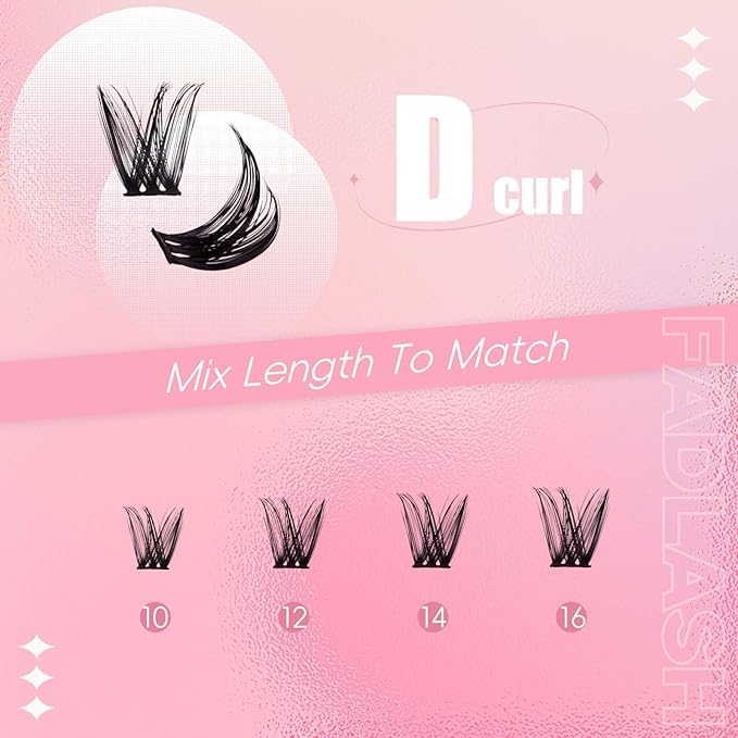 FADLASH Cluster Lashes Individual Lash Extensions DIY Lash Clusters 10-16mm Mixed Length Wispy Faux Mink Eyelash Clusters for Self Application at Home（R13-D-10-16MIX)