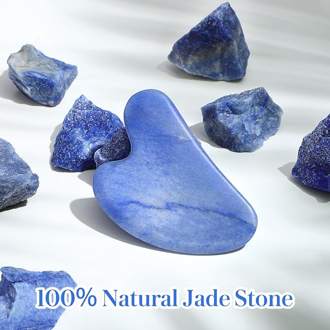 rosenice Gua Sha Facial Tools Guasha Tool Gua Sha Jade Stone for Face Skincare Facial Body Tensions Reduce Puffiness Festive Present Blue