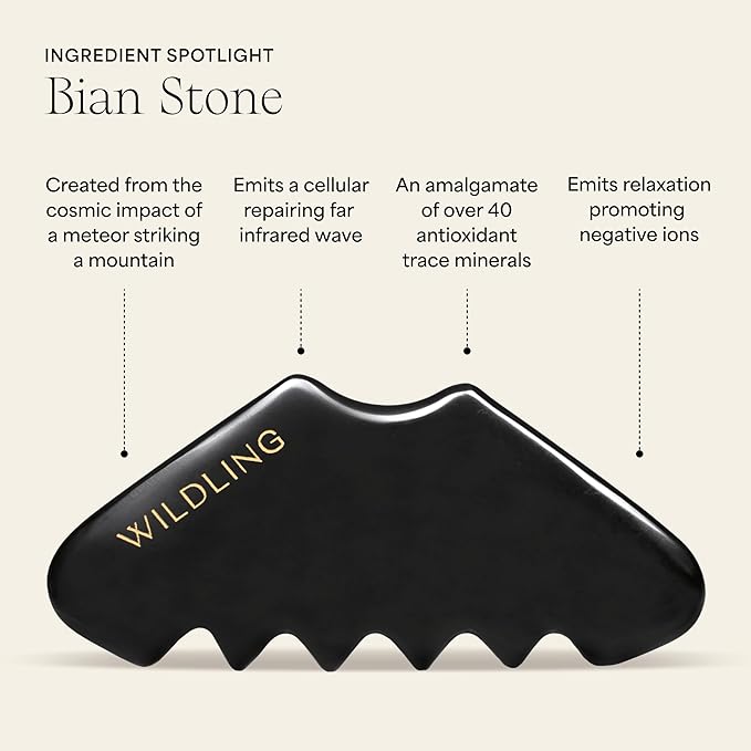 WILDLING Empress Gua Sha Stimulating Scalp Massager Comb I Scalp Scrubber for Hair Growth + Deep Scalp Cleansing I Patented Design Crafted with 100% Authentic Bian Stone