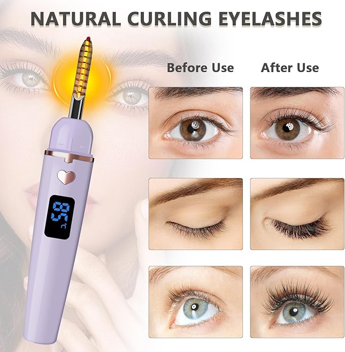 Heated Eyelash Curler, Electric Eyelash Curlers Type C Rechargeable, Heated Lash Curler for Women Natural Eye Lash Curler Makeup Tool with Eyelash Comb, 24 Hours Long Lasting-Dark Purple A