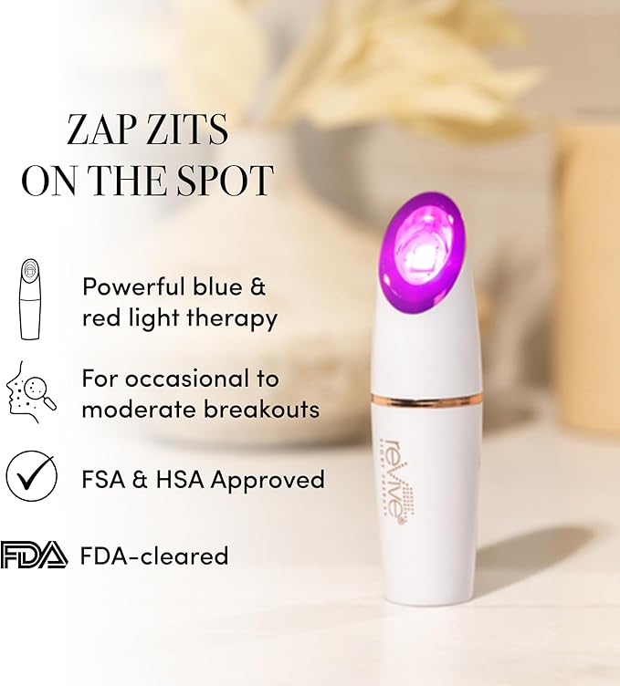 reVive Light Therapy Lux Collection Spot Acne Device, Portable Red & Blue Light LED Therapy Products for Blemish-Prone Skin, Rechargeable, On-The-Go Face Tools for Skincare