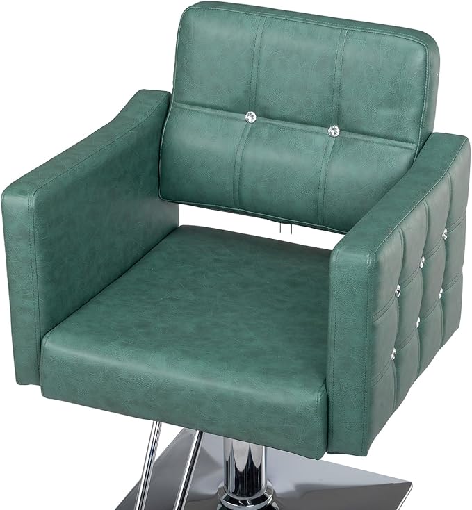 Salon Styling Chair for Hair Stylist Wide Seat, Hydraulic Barber Chair with Aluminium Footrest, Green Hair Salon Chair Heavy Duty, Beauty Spa Cosmetology Shampoo Hairdressing Equipment