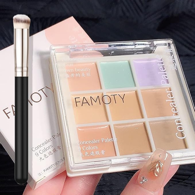9 Color Correcting Concealer Palette With Concealer Brush,