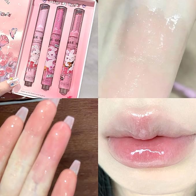 Jelly Lipstick,3 Colors Tinted Lip Stain Heart Mirror Lip Gloss,Hydrating Jelly Lipstick Long Lasting Moisturizing Tinted Lip Glaze,Non-sticky,Vivid Color Glossy Lip Makeup (B, Large)