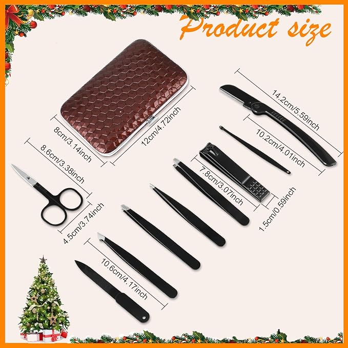 Yougai Tweezers Set,9 Pcs Professional Stainless Steel Nail Clippers and Tweezer Kit for Women and Men, Great Precision Tweezers No Gaps with Leather Travel Case
